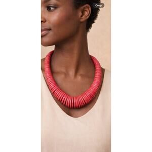 Vintage Red Wood Disc Necklace Bold Statement 16 Inch